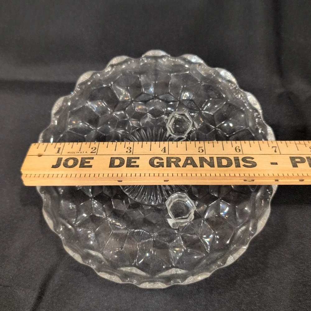 Vtg Clear Pressed Glass Honeycomb Footed Trivet Scalloped Edge Sunburst Center - Picture 4 of 6
